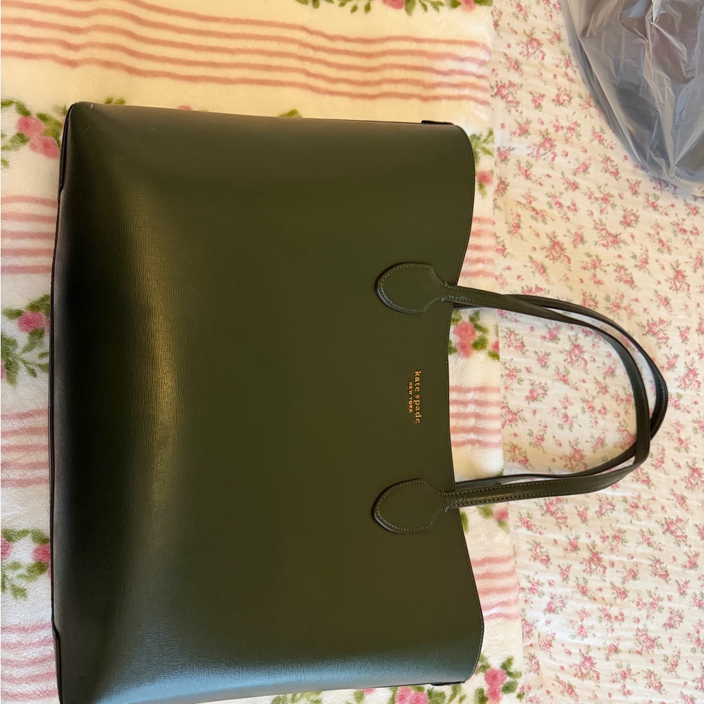 Kate Spade Dark Green Leather Tote With Gold Logo